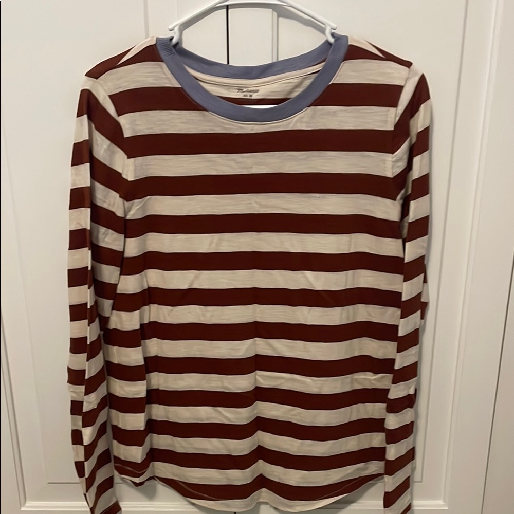 Classic Striped Long Sleeve Shirt in Burgundy and Cream